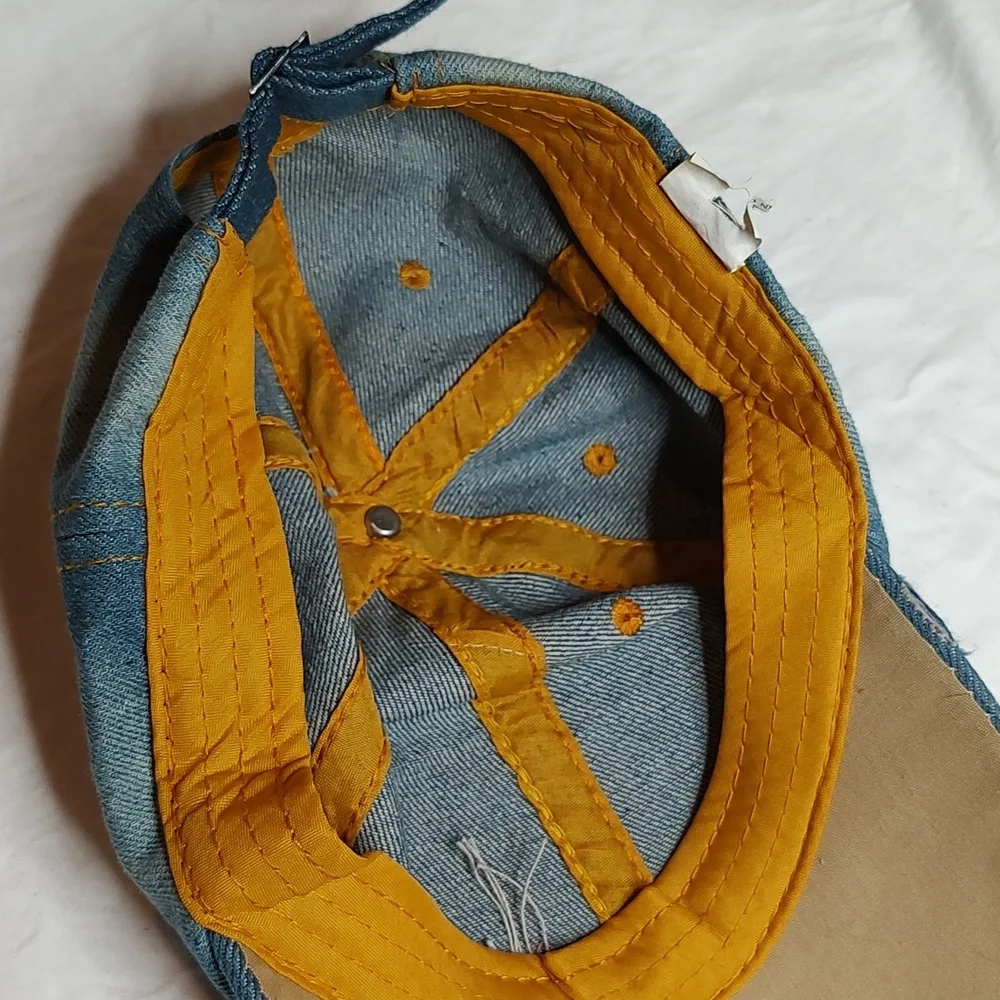 Bling American Flag Denim Distressed Jean Cap USA Hat - Picture 8 of 11